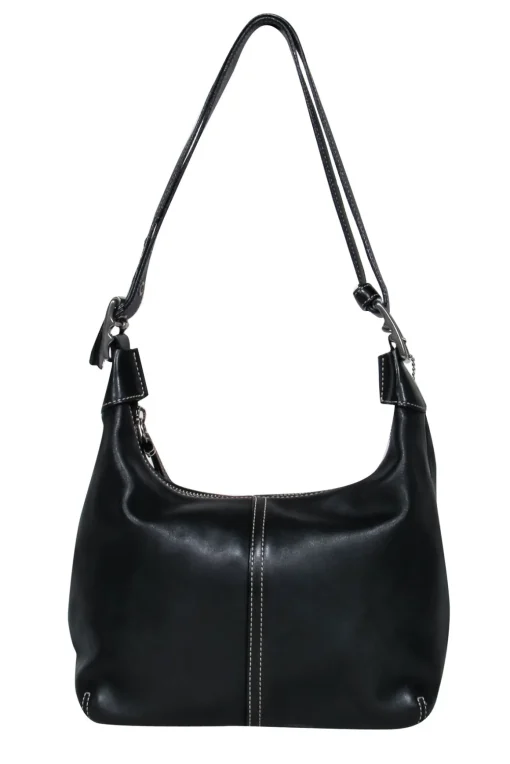 Coach - Black Leather Shoulder Bag w/ White Stitching