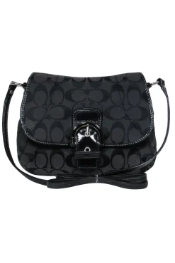 Coach - Black Monogram Print Fold-Over Crossbody w/ Leather Trim