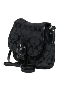 Coach - Black Monogram Print Fold-Over Crossbody w/ Leather Trim