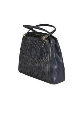 Coach - Black Textured Leather Satchel Bag