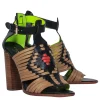 Coach - Brown, Black & Red Woven Leather Open Toe Block Heel Pumps Sz 7.5