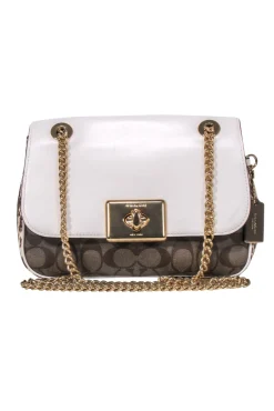 Coach - Cream & Tan Monogram Lock front Crossbody Bag