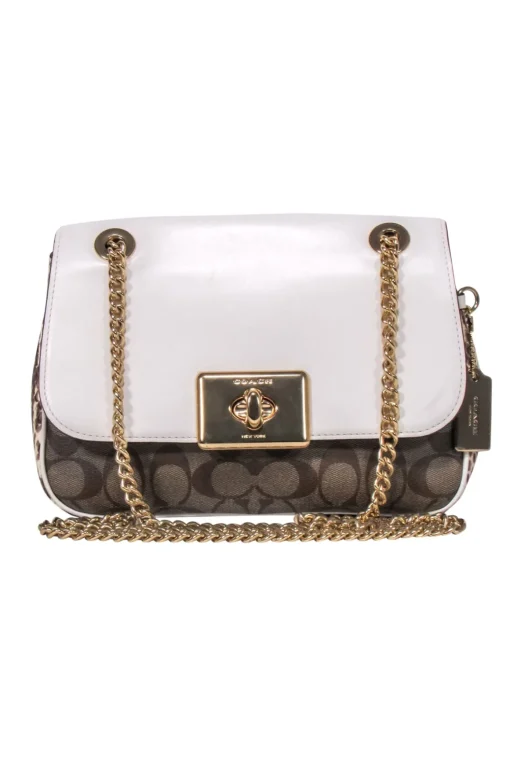Coach - Cream & Tan Monogram Lock front Crossbody Bag