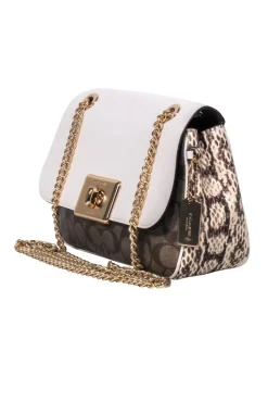 Coach - Cream & Tan Monogram Lock front Crossbody Bag