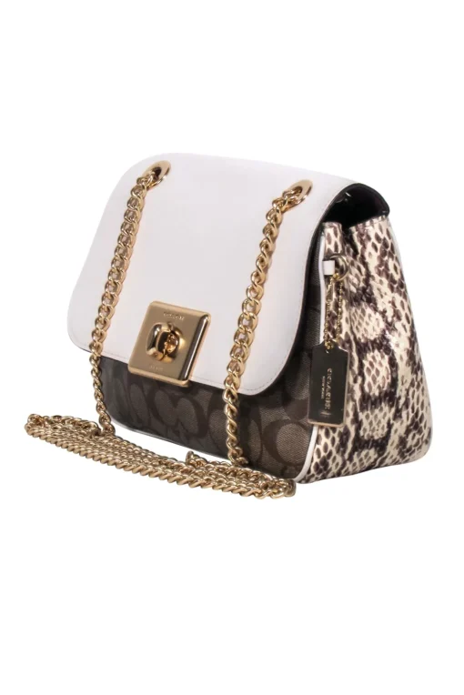 Coach - Cream & Tan Monogram Lock front Crossbody Bag