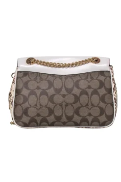 Coach - Cream & Tan Monogram Lock front Crossbody Bag