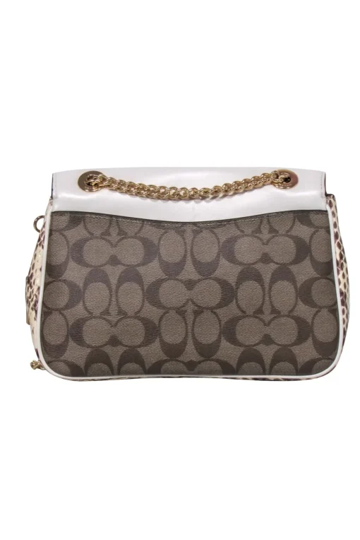 Coach - Cream & Tan Monogram Lock front Crossbody Bag