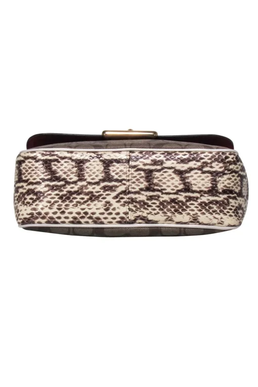Coach - Cream & Tan Monogram Lock front Crossbody Bag