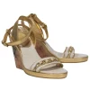 Coach - Gold & Beige Metallic Sparkly Wedges w/ Chain & Floral Logo Graphic Sz 8