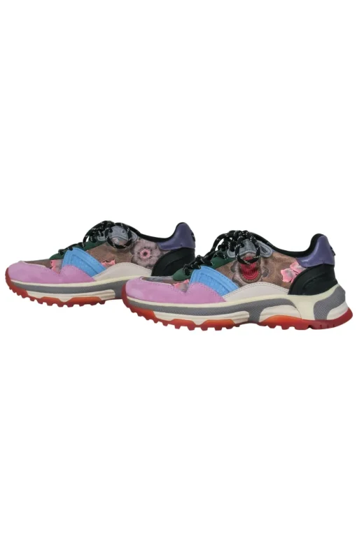Coach - Multicolor Leather & Suede Floral & Colorblocked Chunky Sneakers Sz 7.5