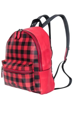 Coach - Red & Black Gingham Print Medium Charlie Backpack