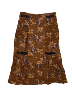 Coach - Tan Brown w/ Yellow & Orange Floral Dog Print Skirt Sz 4