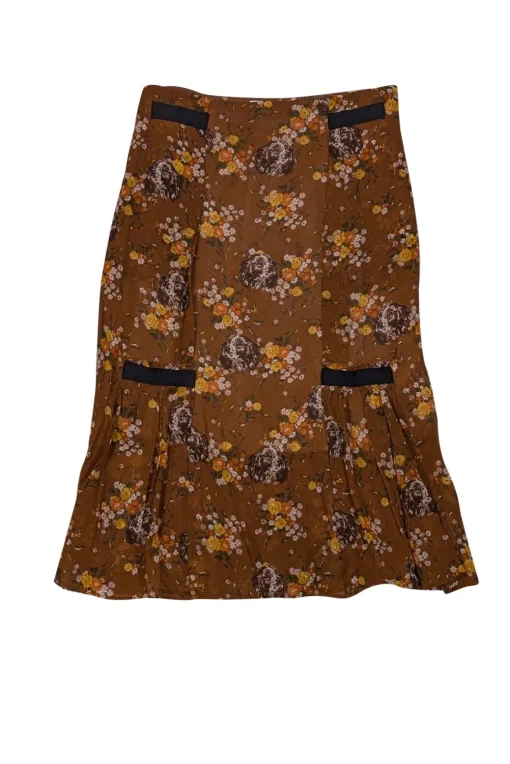 Coach - Tan Brown w/ Yellow & Orange Floral Dog Print Skirt Sz 4