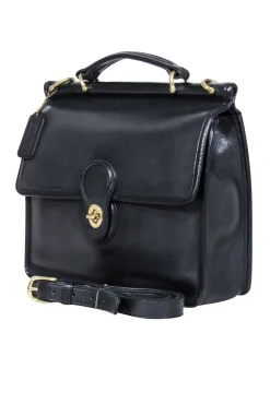 Coach - Willis Black Leather Vintage Messenger Crossbody Bag