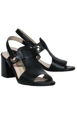 Cole Haan - Black Smooth Leather Cutout Block Heels Sz 8.5