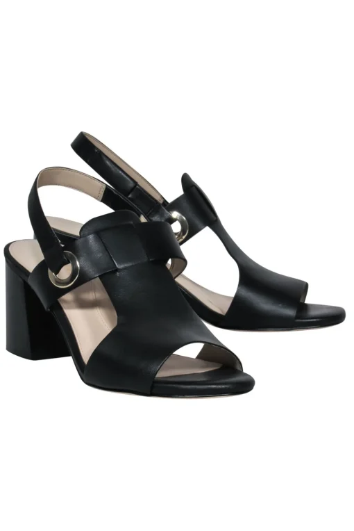 Cole Haan - Black Smooth Leather Cutout Block Heels Sz 8.5