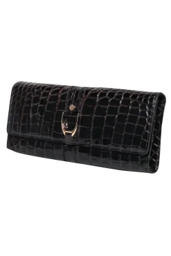 Cole Haan - Brown Patent Leather Crocodile Embossed Clutch