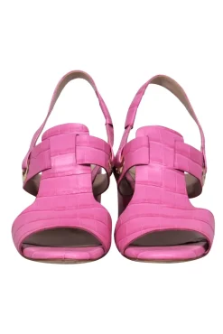 Cole Hann - Light Pink Embossed Leather Croc Block Heel Sandals w/ Ankle Strap Sz 8.5