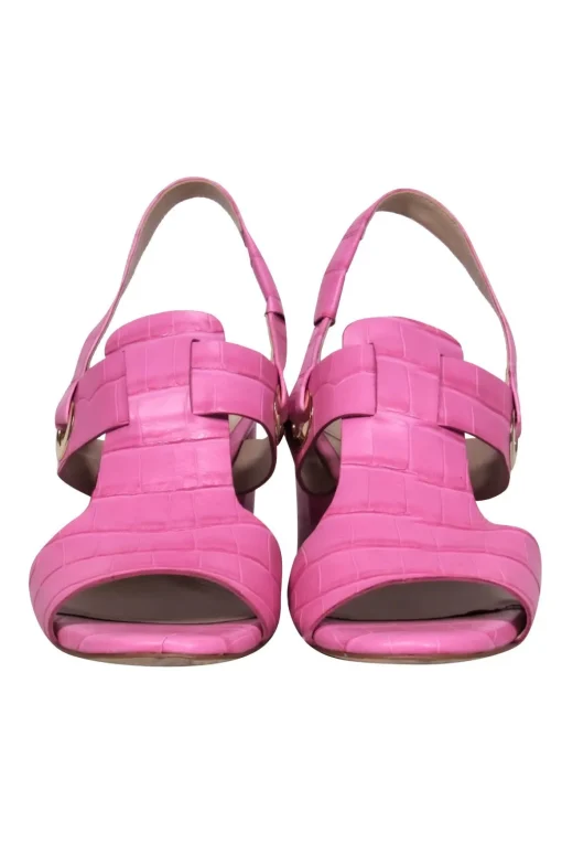 Cole Hann - Light Pink Embossed Leather Croc Block Heel Sandals w/ Ankle Strap Sz 8.5