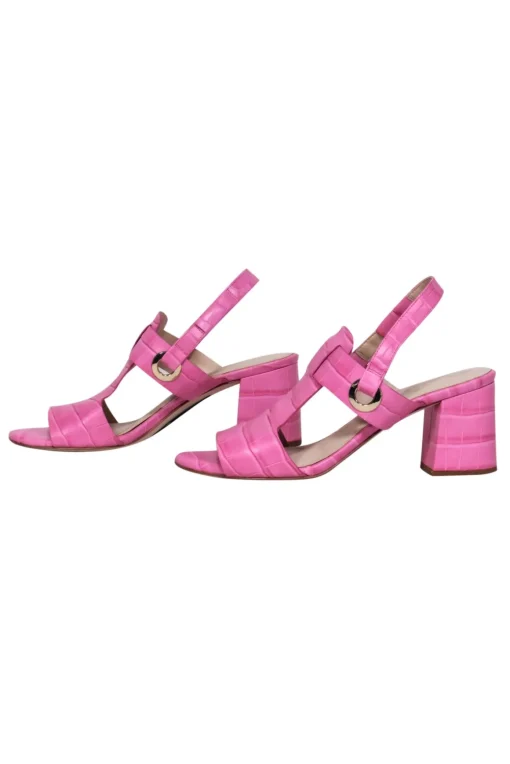 Cole Hann - Light Pink Embossed Leather Croc Block Heel Sandals w/ Ankle Strap Sz 8.5