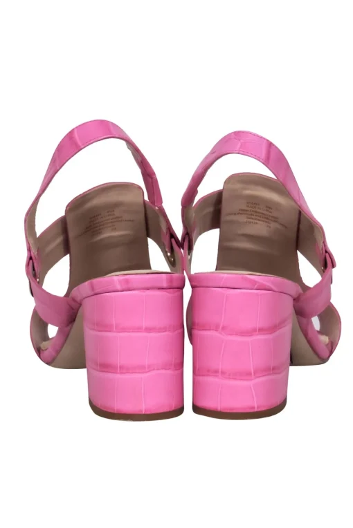 Cole Hann - Light Pink Embossed Leather Croc Block Heel Sandals w/ Ankle Strap Sz 8.5