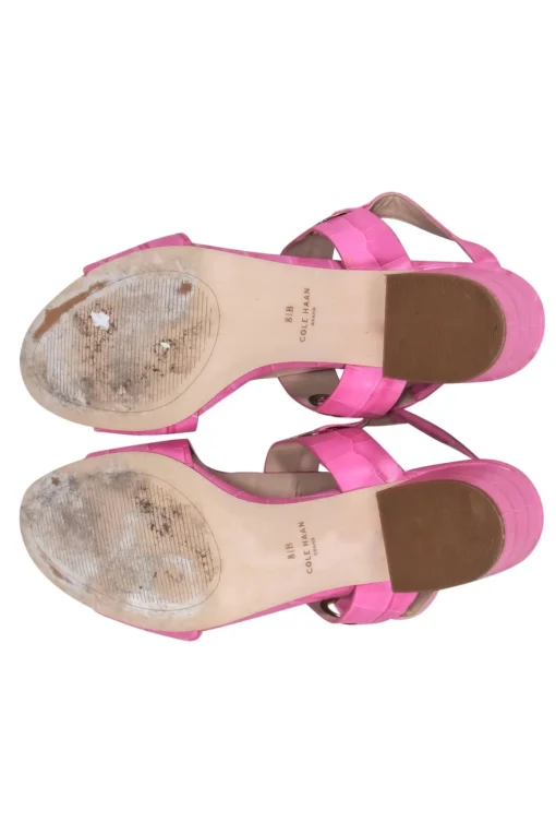 Cole Hann - Light Pink Embossed Leather Croc Block Heel Sandals w/ Ankle Strap Sz 8.5