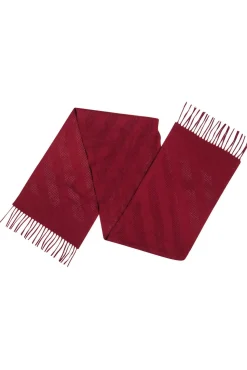 Colombo - Red Cashmere Scarf w/ Perforated Trim & Fringe