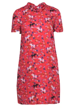 Corey Lynn Calter - Red Elephant & Flower Print Short Sleeve Shift Dress Sz S