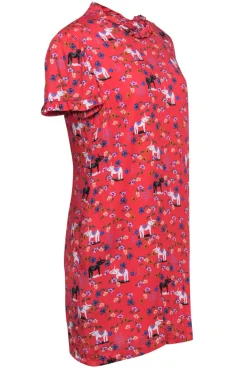 Corey Lynn Calter - Red Elephant & Flower Print Short Sleeve Shift Dress Sz S
