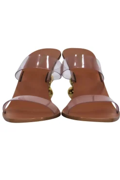 Cult Gaia - Clear Strappy "Meta" Sandals w/ Abstract Gold Heel Sz 11