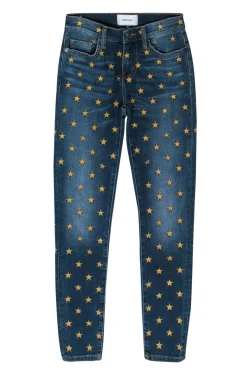 Current/Elliott - Medium Wash Gold Star Embroidered Skinny Jeans Sz 24