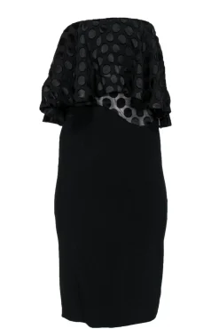 Cushnie et Ochs - Black Strapless Dress w/ Polka Dot Flounce Top Sz 0