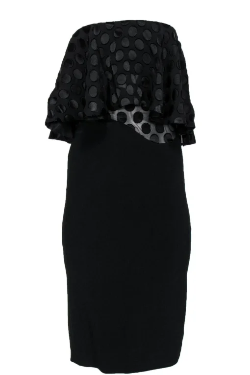 Cushnie et Ochs - Black Strapless Dress w/ Polka Dot Flounce Top Sz 0
