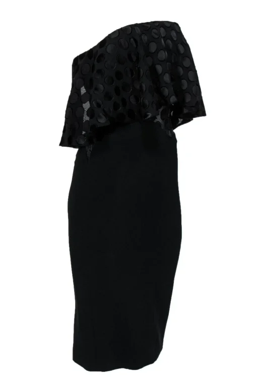 Cushnie et Ochs - Black Strapless Dress w/ Polka Dot Flounce Top Sz 0