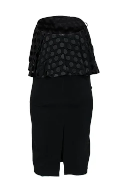 Cushnie et Ochs - Black Strapless Dress w/ Polka Dot Flounce Top Sz 0
