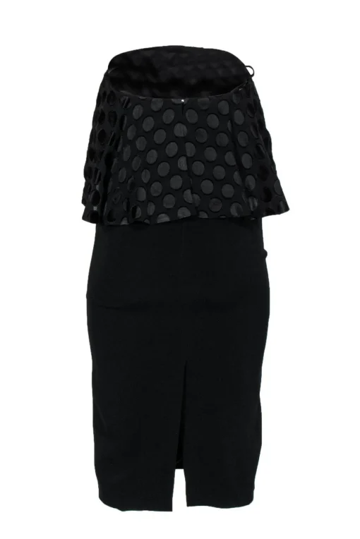 Cushnie et Ochs - Black Strapless Dress w/ Polka Dot Flounce Top Sz 0