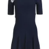 Cushnie et Ochs - Navy Ribbed Flared Dress w/ Crisscross Neckline Sz S