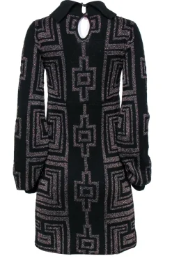 Custo Barcelona - Black Sparkly Geometric Print Turtleneck Sweater Dress Sz M