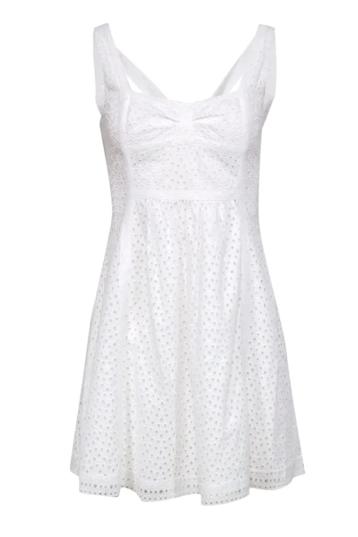 Cynthia Cynthia Steffe - White Eyelet Fit & Flare Dress w/ Lace Trim Sz 4