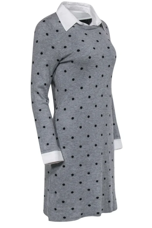 Cynthia Rowley - Grey & Black Polka Dot Collared Sweater Dress Sz M