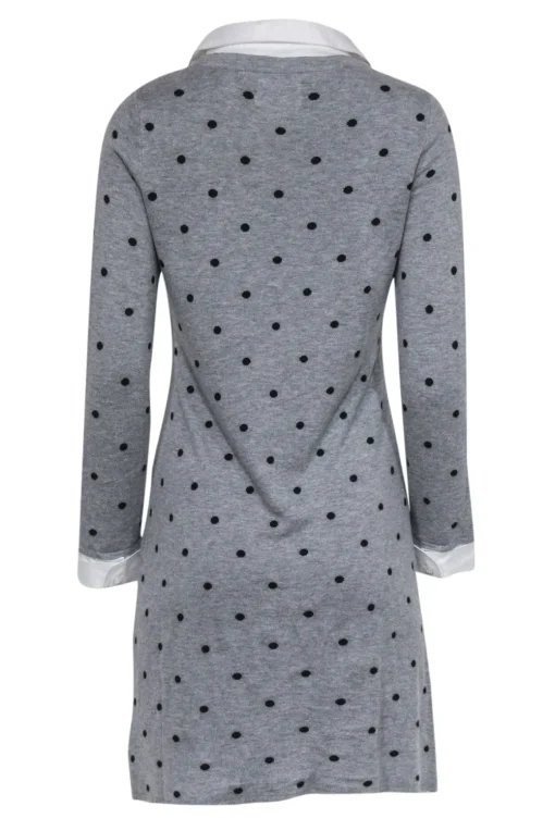 Cynthia Rowley - Grey & Black Polka Dot Collared Sweater Dress Sz M