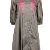 Cynthia Rowley - Khaki & Pink Embroidered Detail Dress Sz XS
