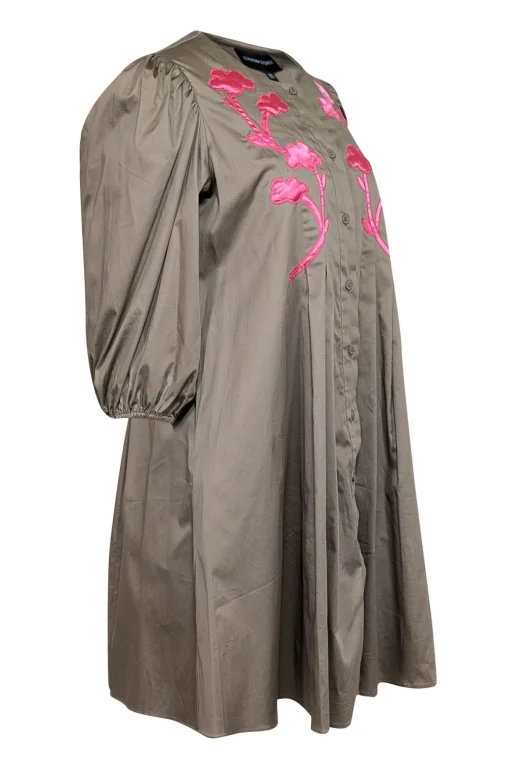 Cynthia Rowley - Khaki & Pink Embroidered Detail Dress Sz XS