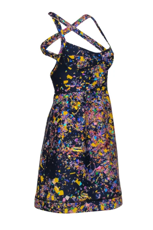 Cynthia Rowley - Navy Confetti Print Bustier A-Line Dress Sz 0