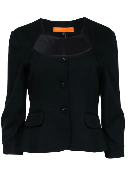 Cynthia Steffe - Black Scoop Neckline Button Blazer Sz 8