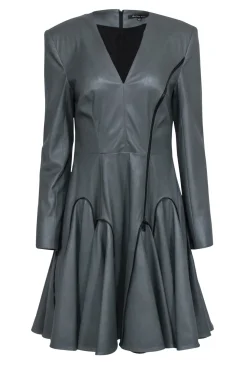Dafna May - Green Faux Leather Long Sleeve Zipper Dress Sz XL