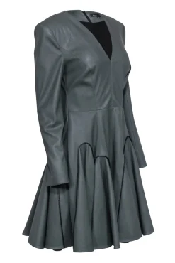 Dafna May - Green Faux Leather Long Sleeve Zipper Dress Sz XL
