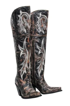 Dan Post - Brown & Black Crackle Jilted Tall Boots Sz 9