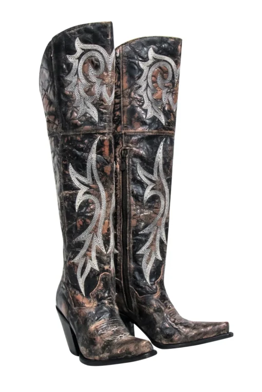 Dan Post - Brown & Black Crackle Jilted Tall Boots Sz 9