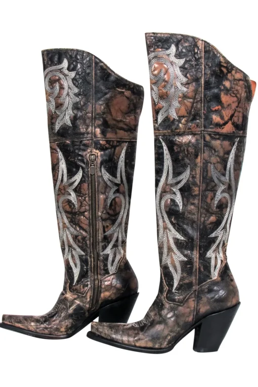 Dan Post - Brown & Black Crackle Jilted Tall Boots Sz 9